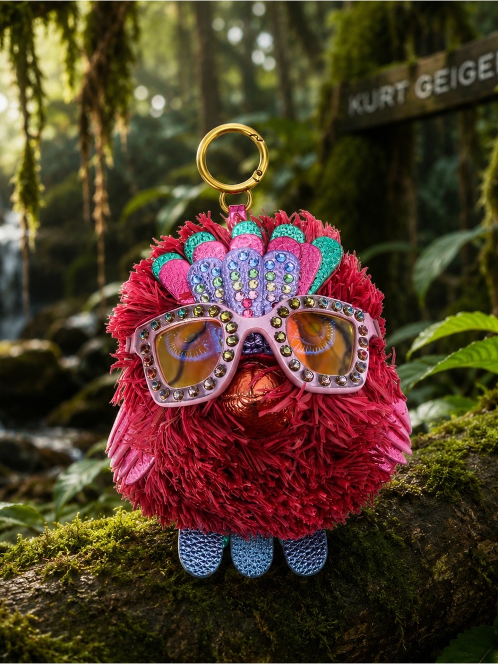 Kurt Geiger Pink Feathered Bird Charm with Crystal-Trim Sunglasses